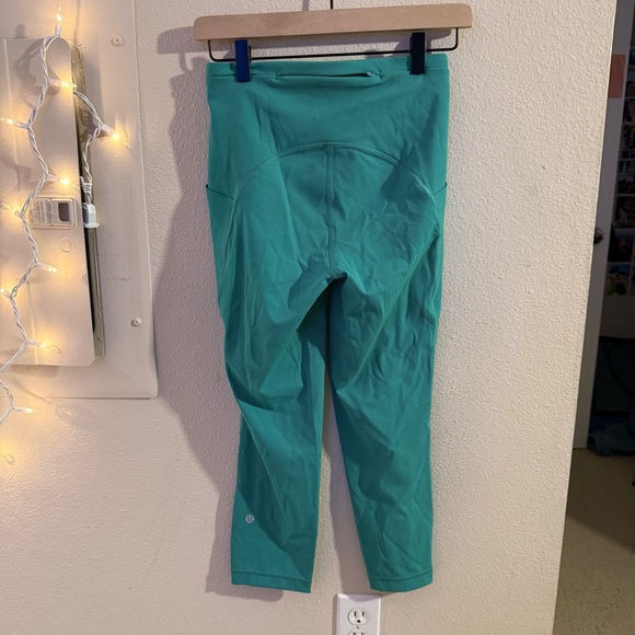 Lululemon Teal High-Rise Crop Running Leggings Side Pockets Reflective Size 6 - Picture 2 of 8